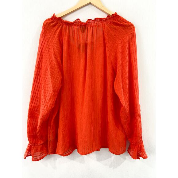 NEW Torrid Orange Stripe Gauze Lace-Up Peasant Top size 12 Boho Cottage - Picture 4 of 8